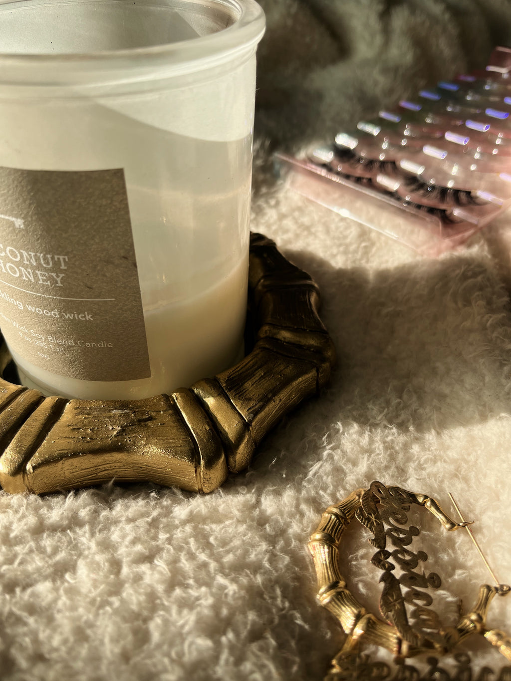 Bamboo earring candle holder mirror