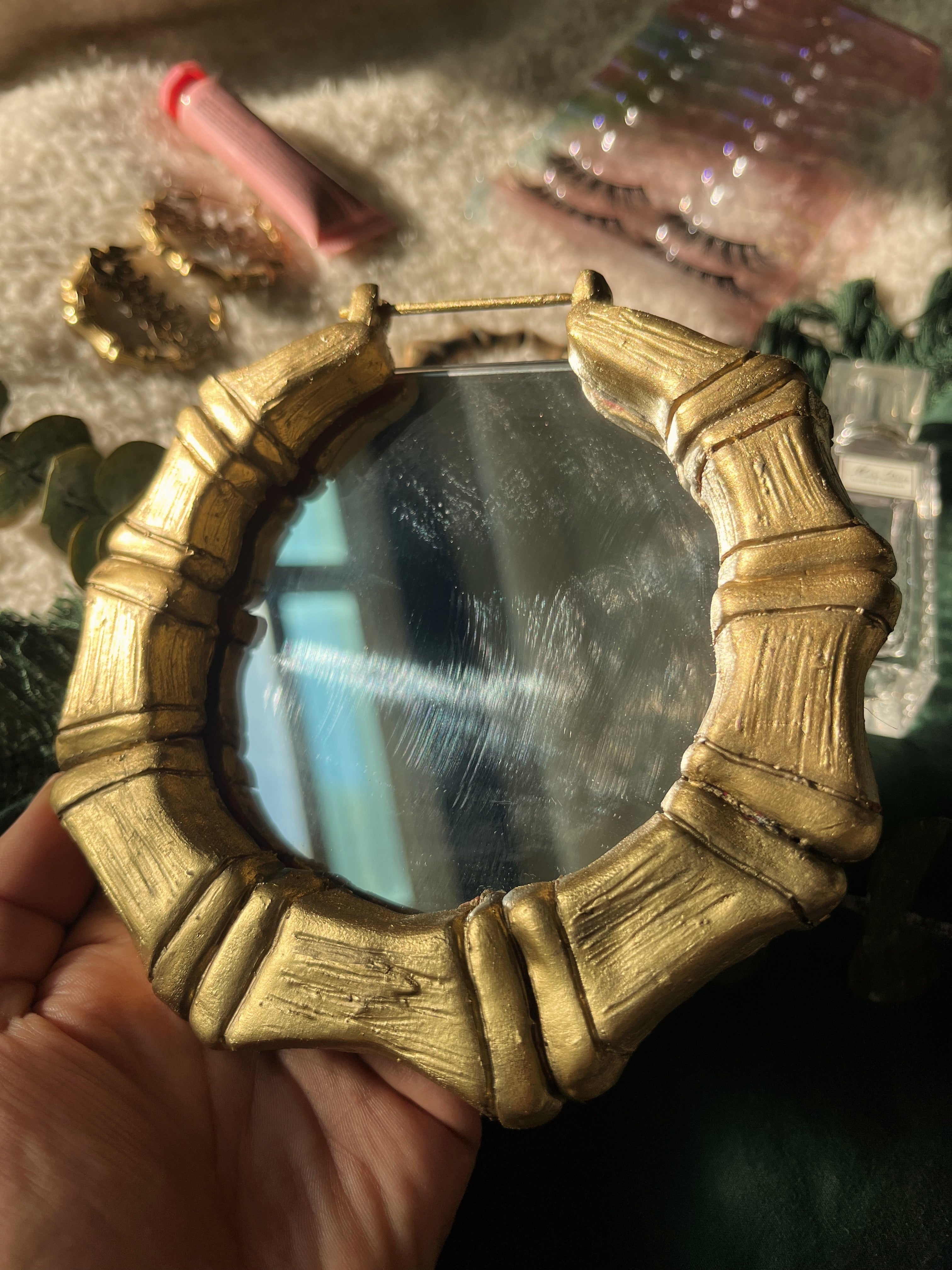 Bamboo earring candle holder mirror