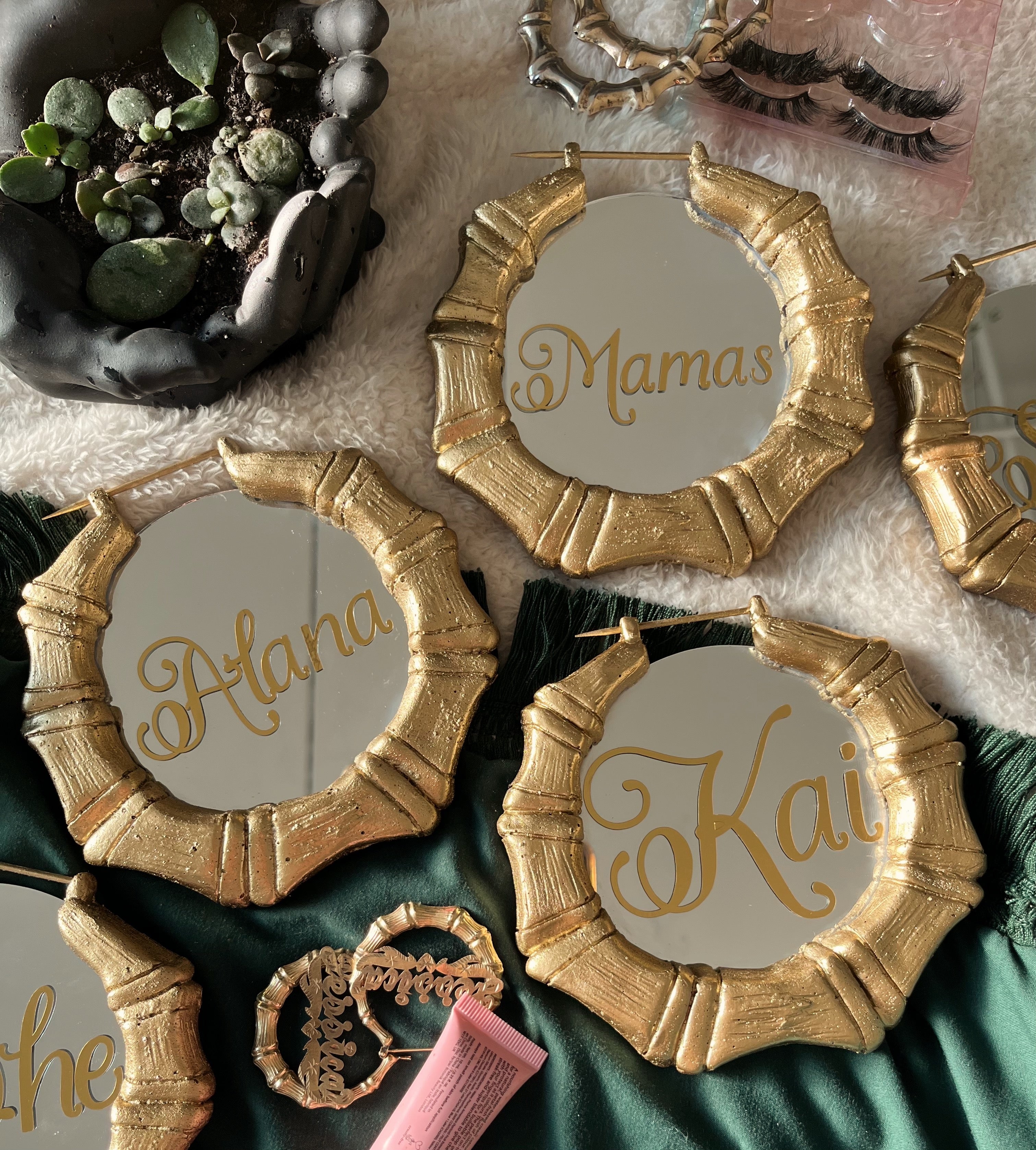 Bamboo earring candle holder mirror