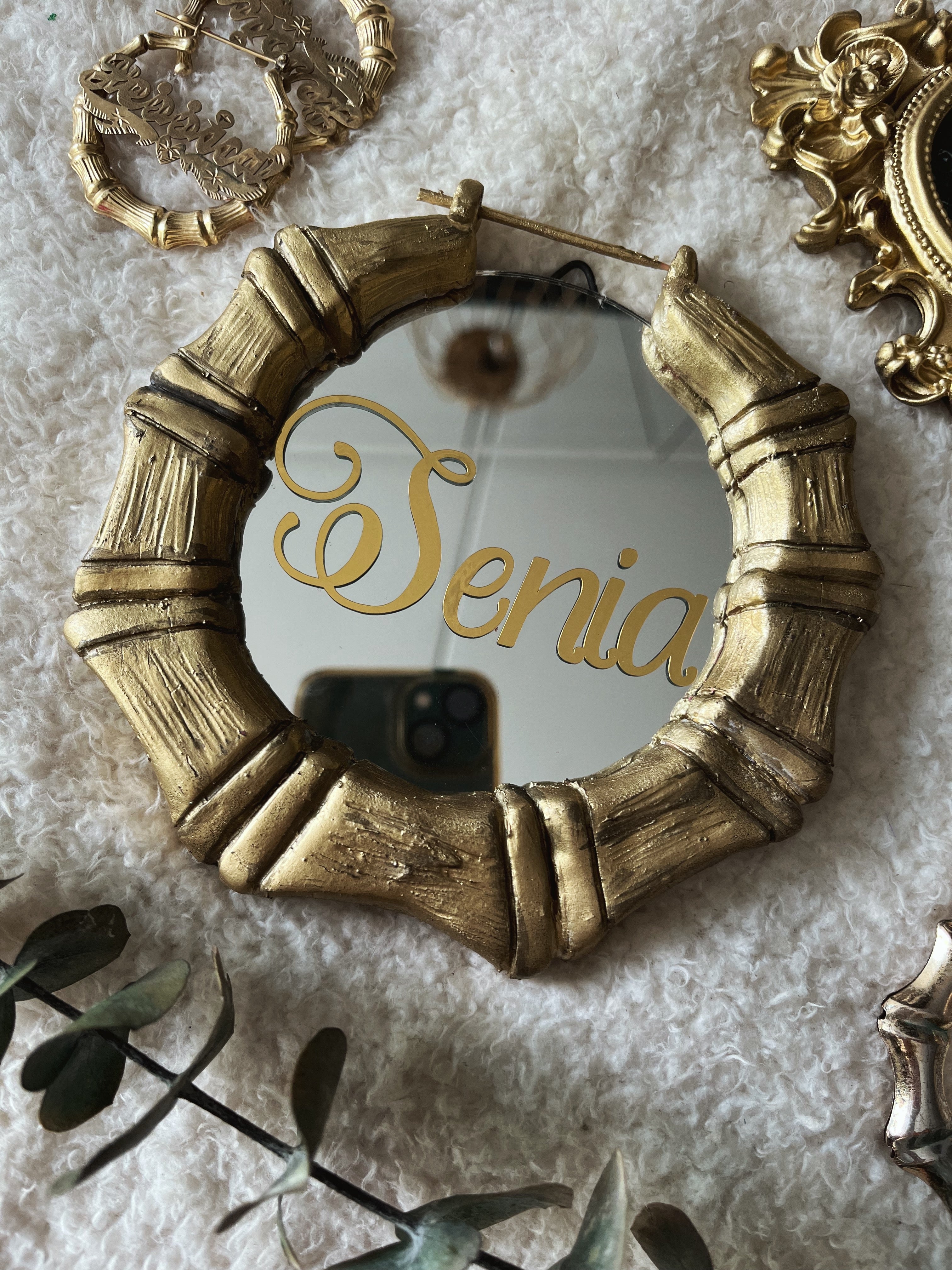 Bamboo earring candle holder mirror