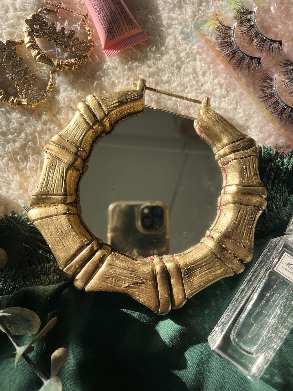 Bamboo earring candle holder mirror