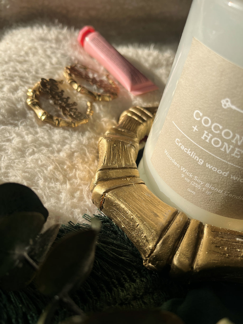 Bamboo earring candle holder mirror