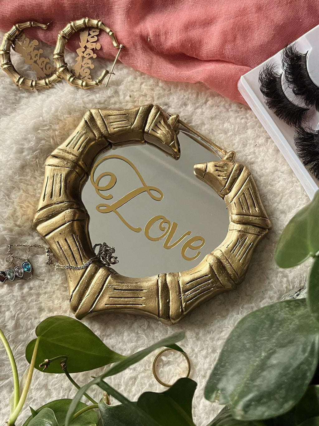 Bamboo earring candle holder mirror