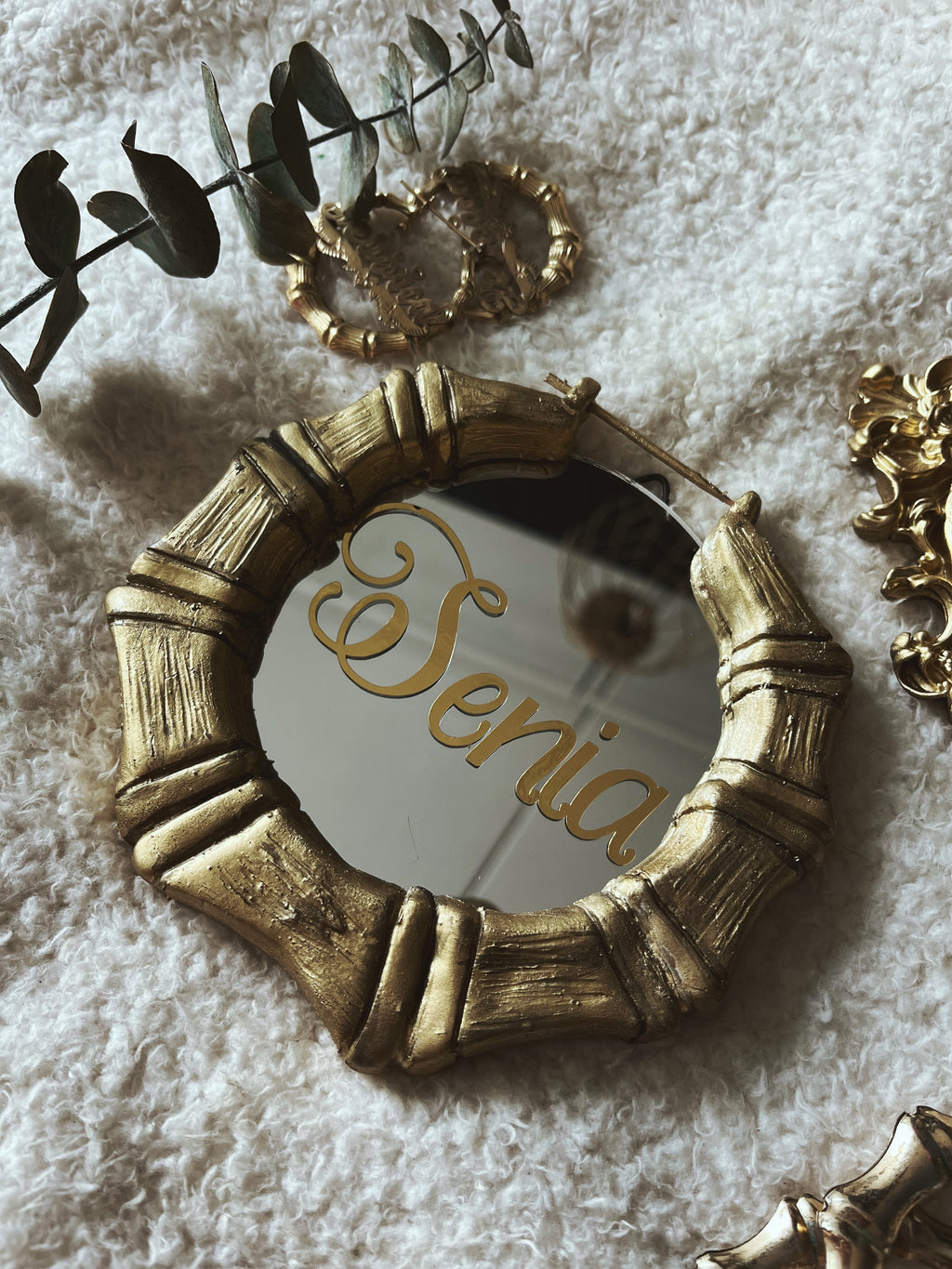 Bamboo earring candle holder mirror